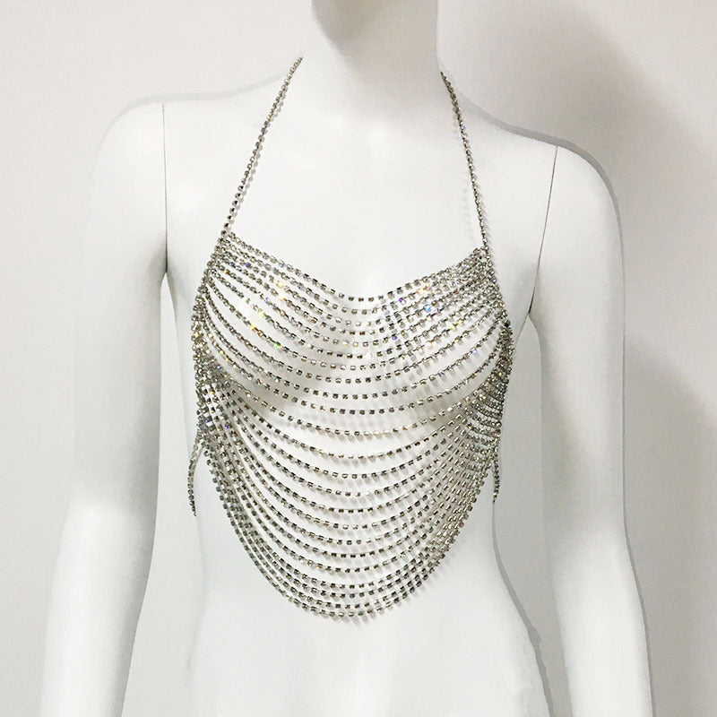 Accesorios Rhinestone Body Cha Hollow Out Recorte Borla Sexy Lujo Sexy Multi Capa Pecho Collar Mujeres