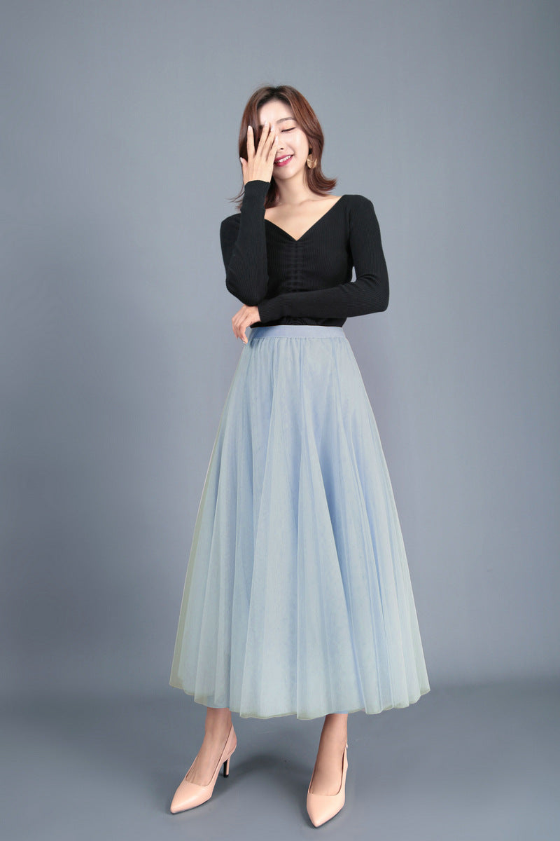 Spring Swing Puffy Ankle Length Skirt High Waist Slim Fit Fairy Skirt Tulle Skirt A Line Skirt