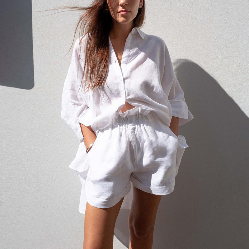 Pure Linen Shirt Women Summer Loose Half Sleeve Shirt Casual Office Wind Front Short Back Long Design Jacket