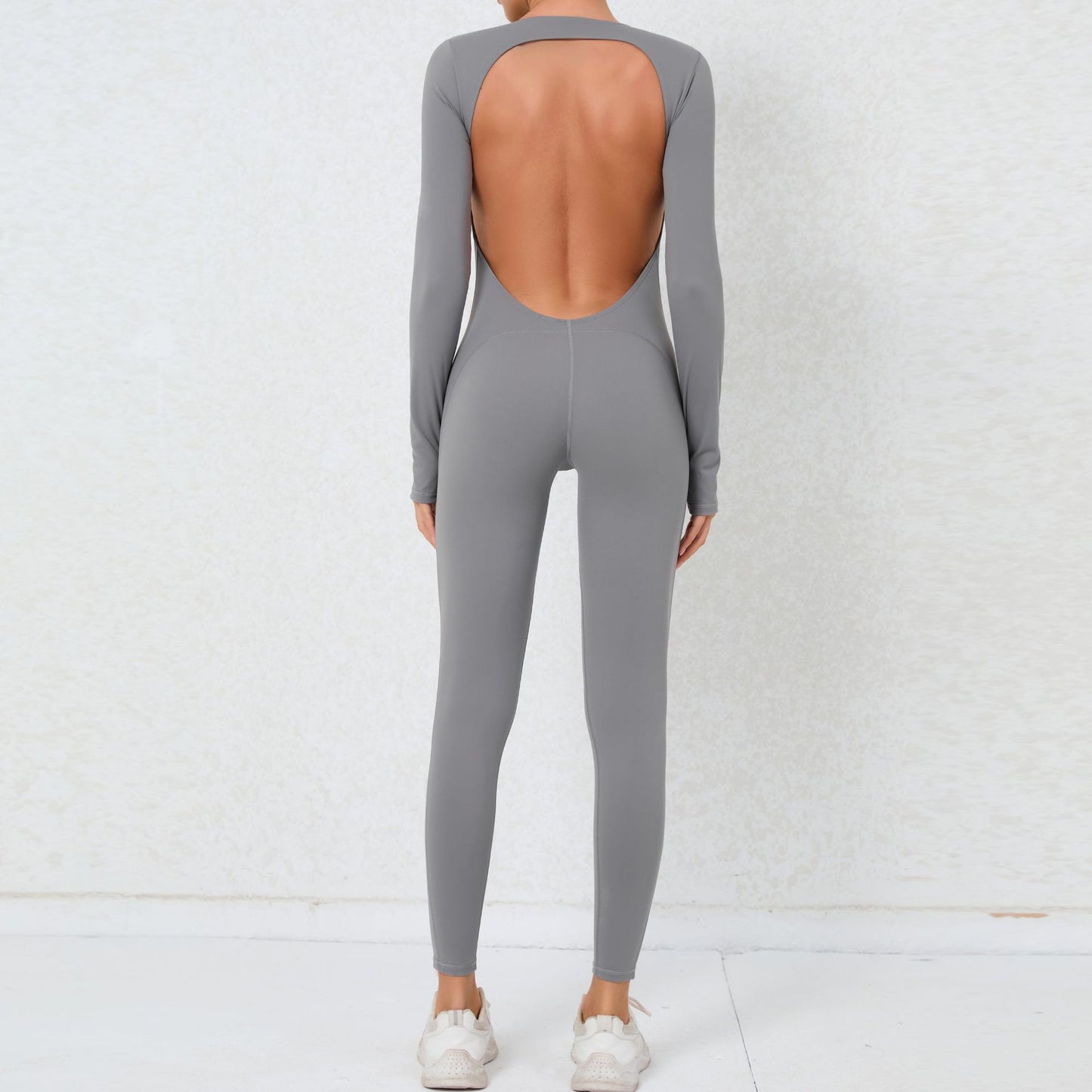 Finger Suit Sexy Backless Nude Feel Long Sleeve Yoga Jumpsuit High Strength Fitness Sports One Piece Tights