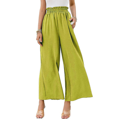 Primavera Verano Algodón Lino Mujer Color Sólido Cintura Alta Suelto Casual Pantalones de pierna ancha