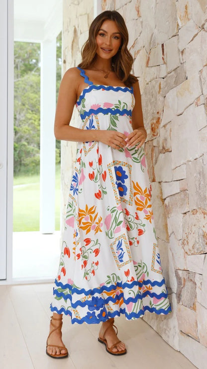 Southeast Asia Small Floral Wave Halter Dress High End A line Dress