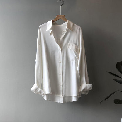 Solid Color Shirt for Women Spring Korean Dignified Sense of Design Top Long Sleeve Shirt for Women