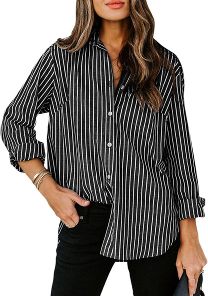 Ropa de mujer Camisa informal de manga larga a rayas con botones para mujer