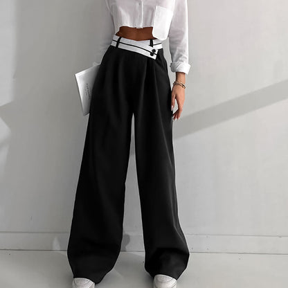 Spring Summer Office Contrast Color Work Pant Women Casual Draping Mopping Pants Wide Leg Pants Design Women Clothing