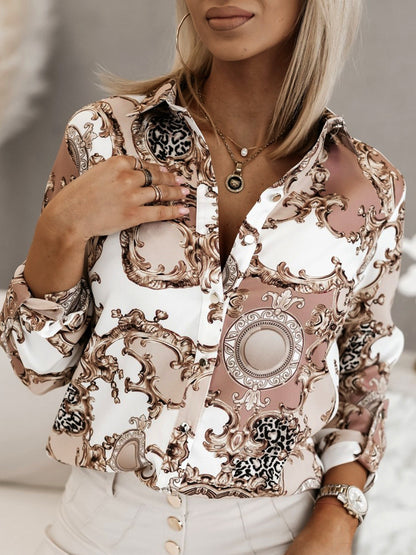 Shirt Spring Autumn Loose Baroque Digital Printing Single Breasted Cardigan Shirt Women