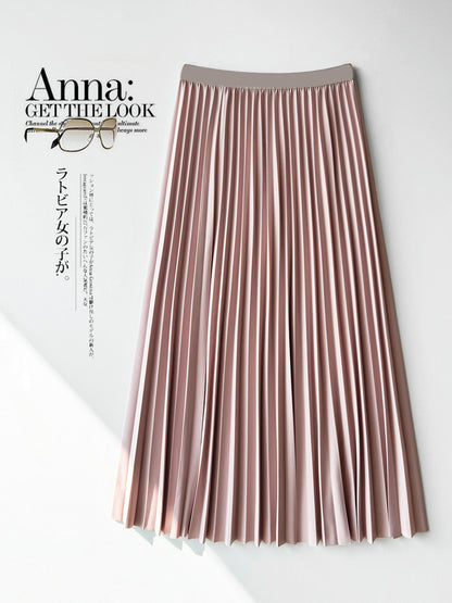 High Waist Slimming Pleated Skirt Women Fashionable All Match Skirt Draping Mid Length Skirt Simple A- line Expansion Skirt