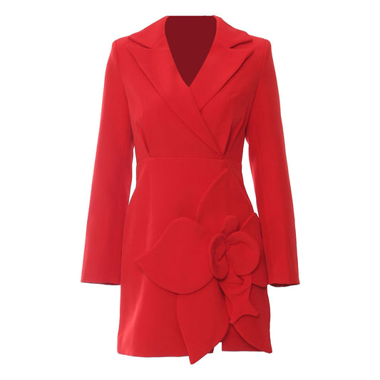 Spring Summer Office Floral Three Dimensional Shape Mid Length Blazer Dress Coat for Women