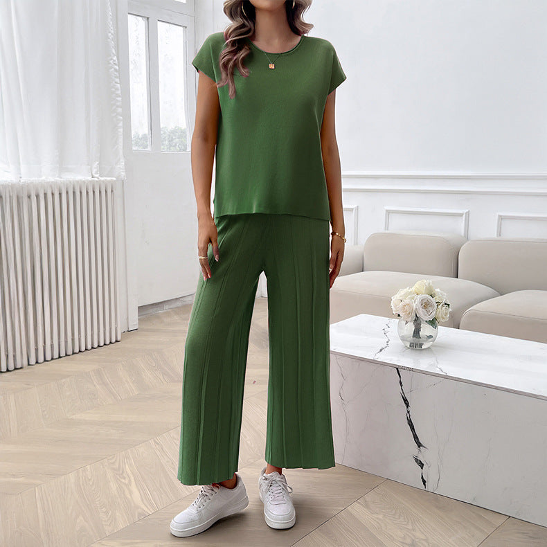 Spring Summer Women Clothing Casual Solid Color Sweater Suit