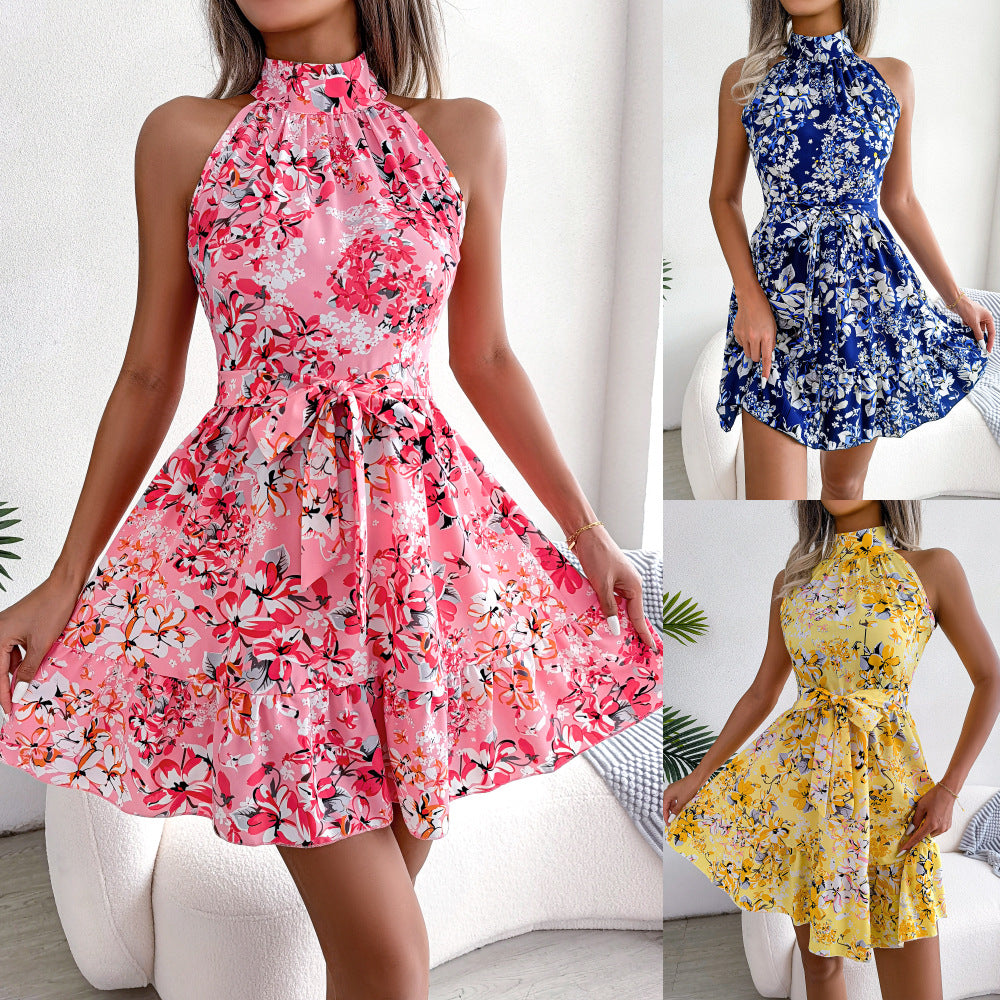 Frühling Sommer Neue Elegante Gebunden Rüschen Große Schaukel Blumen Kleid Frauen Kleidung Tiered Kleid