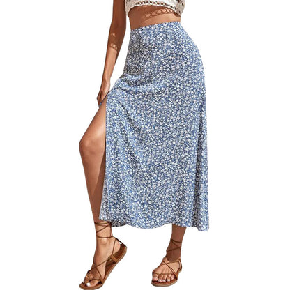 Summer Floral Skirt Split A- line Sheath Mid-Waist Skirt