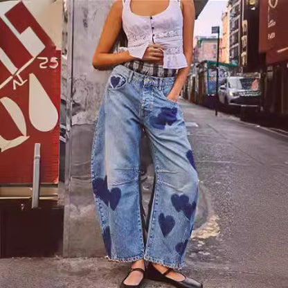 Spring Casual Loose Mid Waist Cylindrical Women Jeans