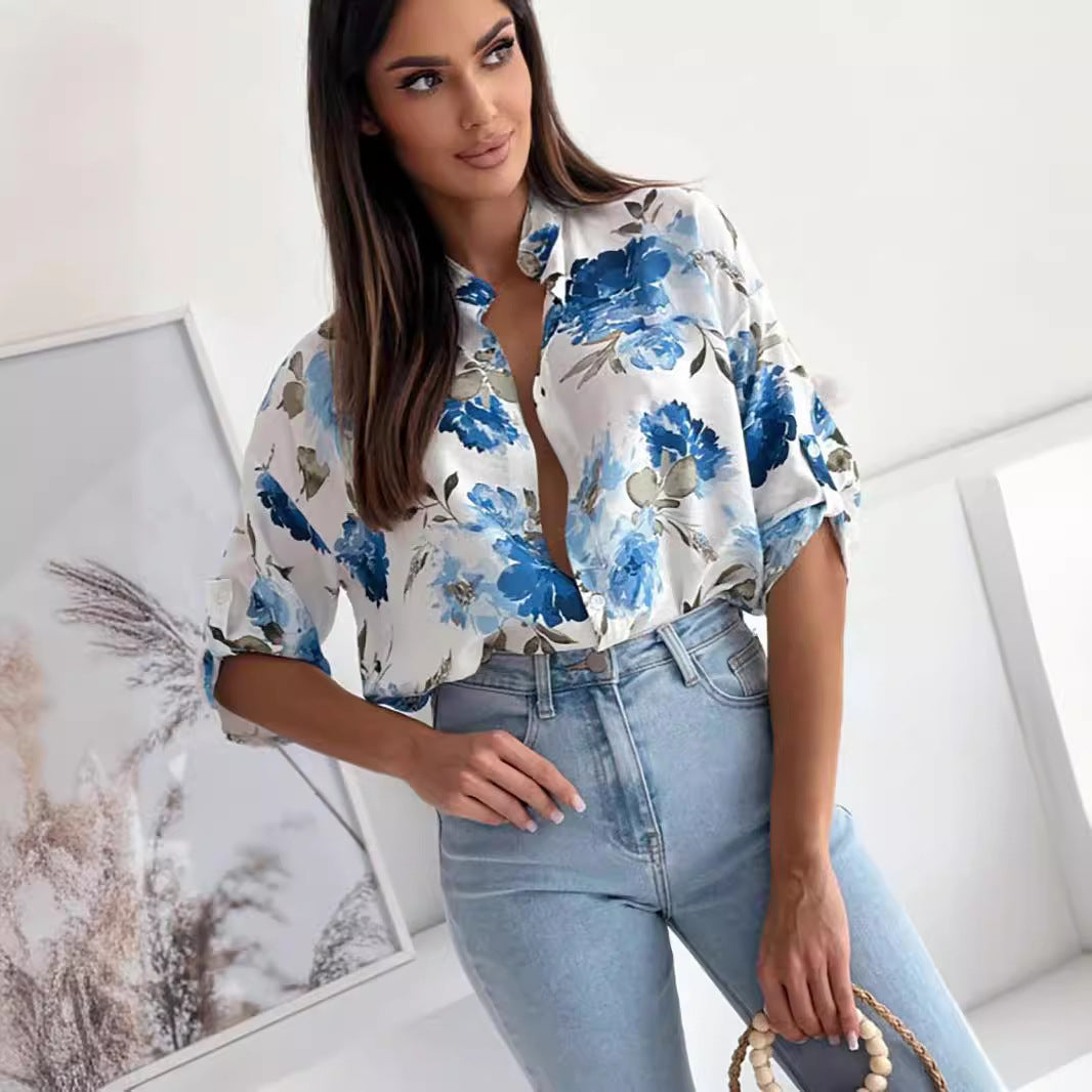 Ropa de mujer Top camisero estampado de media manga con un solo pecho