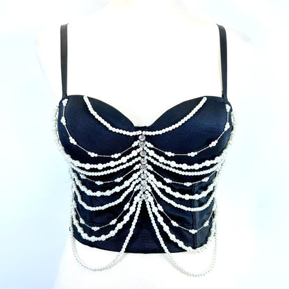 Special for Boning Corset Vest Outer Wear Niche Tassel Bead Body Shaping Top Push up Tube Top