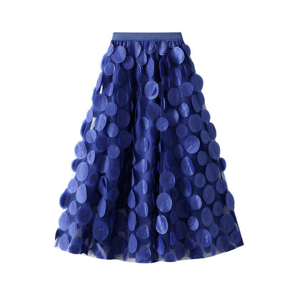 Heavy Industry Three Dimensional Polka Dot Black Mesh Skirt Hepburn Mid Length Umbrella Skirt