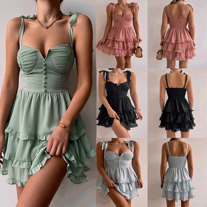 Sommer süße sexy einfarbig Chiffon Kleid