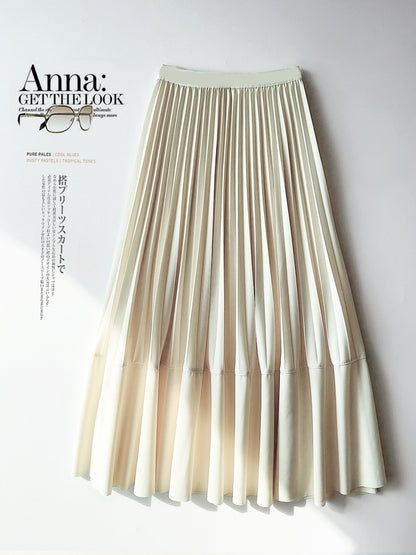 Simple Elegant Pleated Skirt for Women Spring Summer Elegant Stitching A line Slimming Large Swing Mid Length Skirt