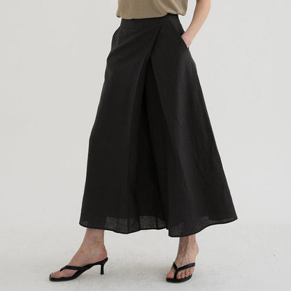 Pantalones de pierna ancha recortados de lino y algodón con diseño de nicho, pantalones franceses de cintura alta para primavera y otoño, pantalones cortos adelgazantes para oficina para mujer