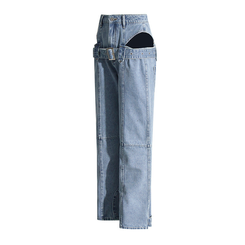 Frühling Cropped Outfit Gerade Bein Hosen Design Overalls Hosen Washed Jeans Frauen