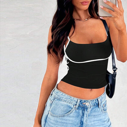 Women lothing Trendy Sexy Sling Vest Spring Summer Contrast Color Design All Matching Sleeveless Top