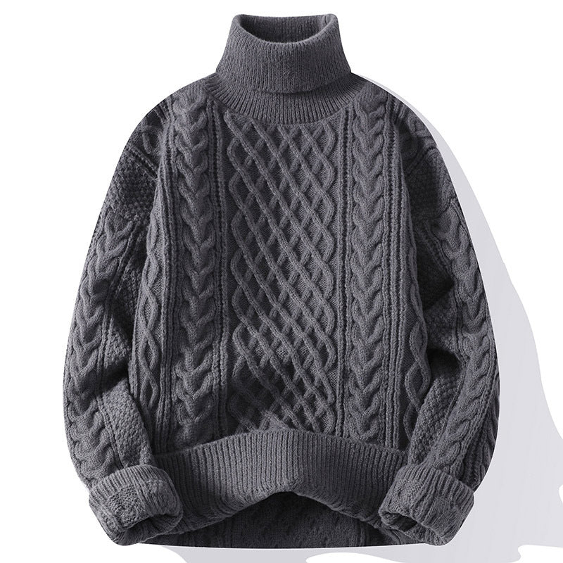 Suéter grueso de cuello alto de jacquard vintage para hombre