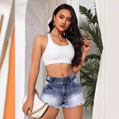 Zerrissene Burr Damen Jeans Hohe Taille Persönlichkeit Alle Passenden Denim Shorts