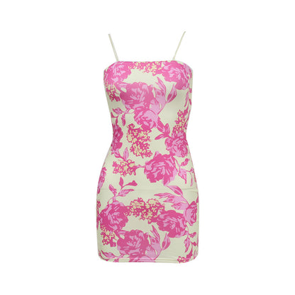 Ropa de mujer Vestido Bandeau Sling Vestido sexy con estampado de rosas Vestido sexy a la cadera para mujer