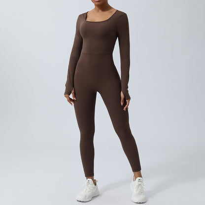 Nude Feel Long Sleeve Backless Bodysuit Yoga Clothes Hip Lifting One Piece Fitness Clothes Women Summer Dance Jumpsuit