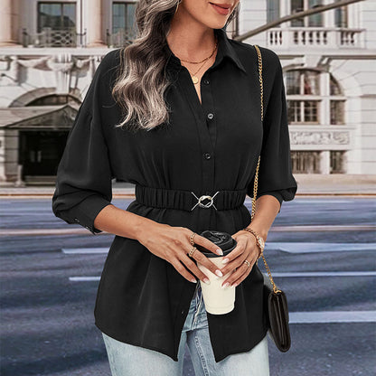 Top Mid Length Long Sleeve Black Shirt