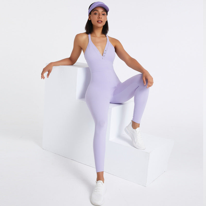 Sexy Beauty Back Yoga Jumpsuit Aerial Body Training Nude Feel Fitness Dance Ballet Unitard Women