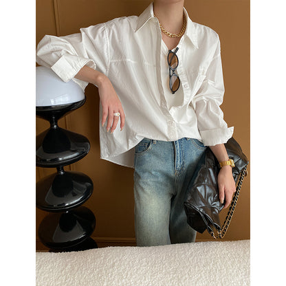 Oubo False Two Piece Patchwork Loose Shirt Early Autumn