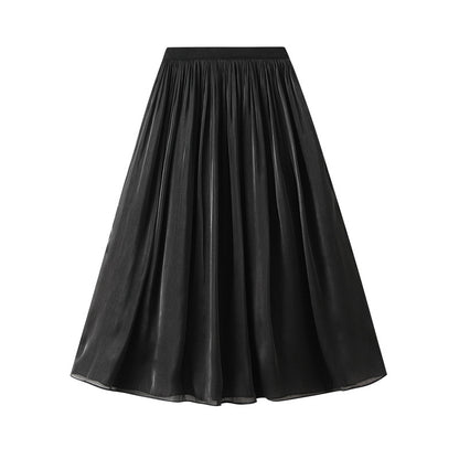 Mercerized Skirt Women Slim Fit Slimming Mid Length A line Skirt Elegant Summer Organza Skirt