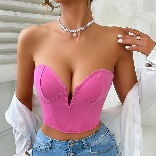 Sexy Sexy Slim Fit Sexy Boning Corset Top Ultra Short Outer Wear Inner Wear Tube Top for Women