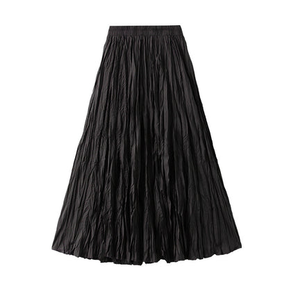 Light Luxury Streamer Pleated Skirt Women Spring Autumn Swing Slimming Pleated A Line Skirt