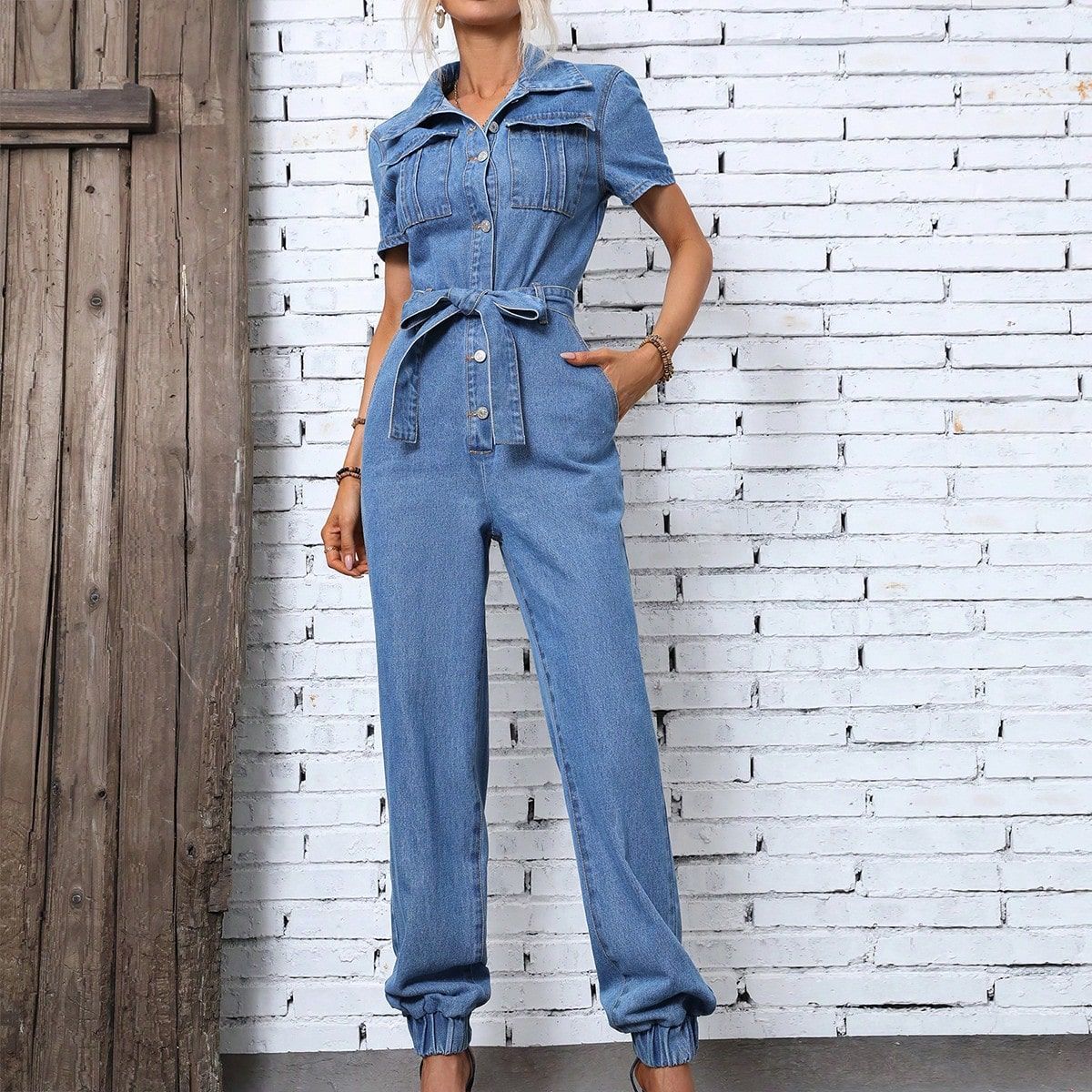 Damen Kleidung Lässige Büro Slim Fit Overall Jeans
