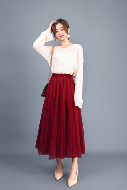 Spring Swing Puffy Ankle Length Skirt High Waist Slim Fit Fairy Skirt Tulle Skirt A Line Skirt