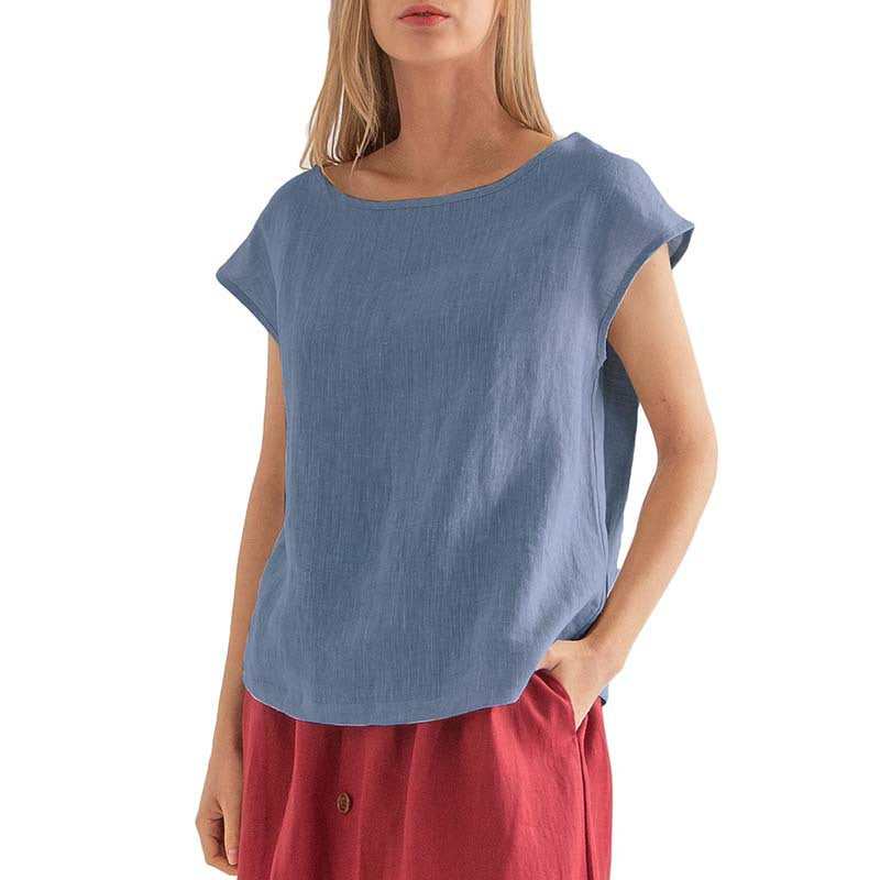 Camiseta de lino de manga corta, ropa especial de lino para mujer, camiseta informal sencilla de verano