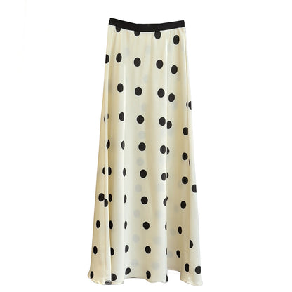 Women Clothing Summer Acetate Polka Dot Skirt Women Draping Effect High Waist Satin A line Fishtail Dress