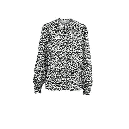 Sexy Baumwolle Leopardenmuster Kragen Langarm Frauen Shirt Frühling Sommer Top