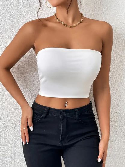 Sexy Cropped Tube Top Strapless Vest Outer Wear Tank Top Vest for Women