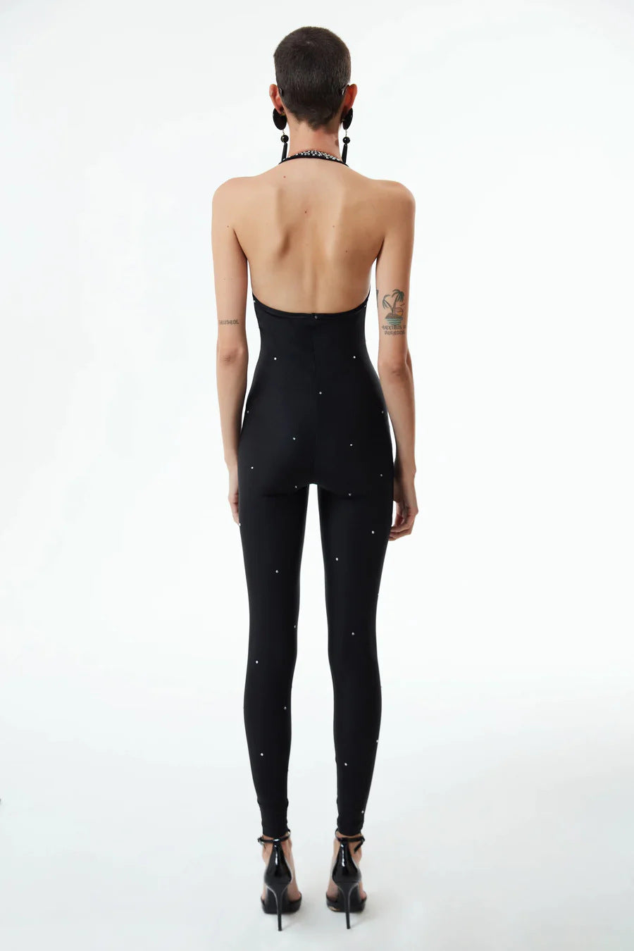 Sexy Sling-Jumpsuit mit ausgehöhlten Ausschnitten und hoher Taille sowie schmalem Strass