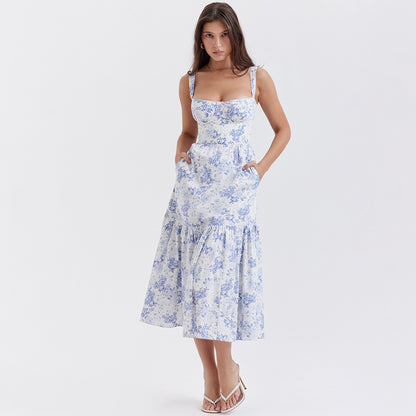 Sommer-Kleid für Damen, Kollektion „Sweet Spicy Floral“, rückenfreies, ärmelloses Midikleid mit Trägern für Damen im Sommer