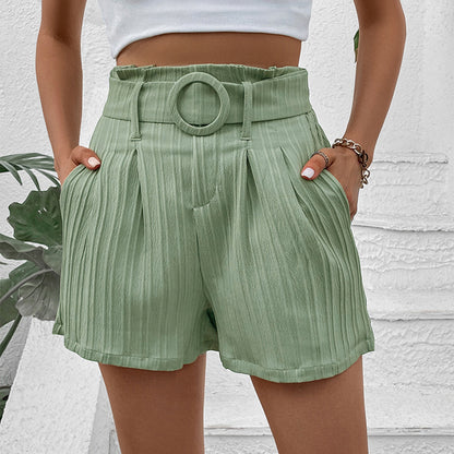 Summer Women Clothing Solid Color Pleated Shorts for Women