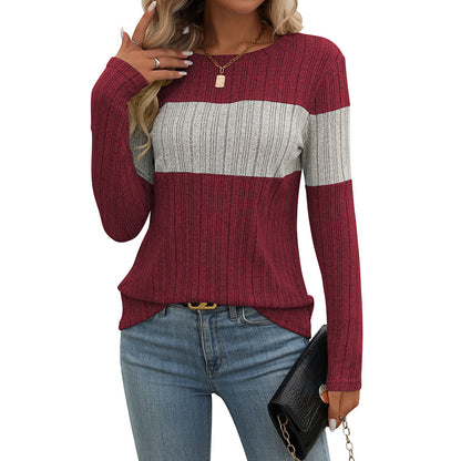 Frauen Kleidung Herbst Winter Casual Multicolor Sunken Stripe T-shirt Frauen