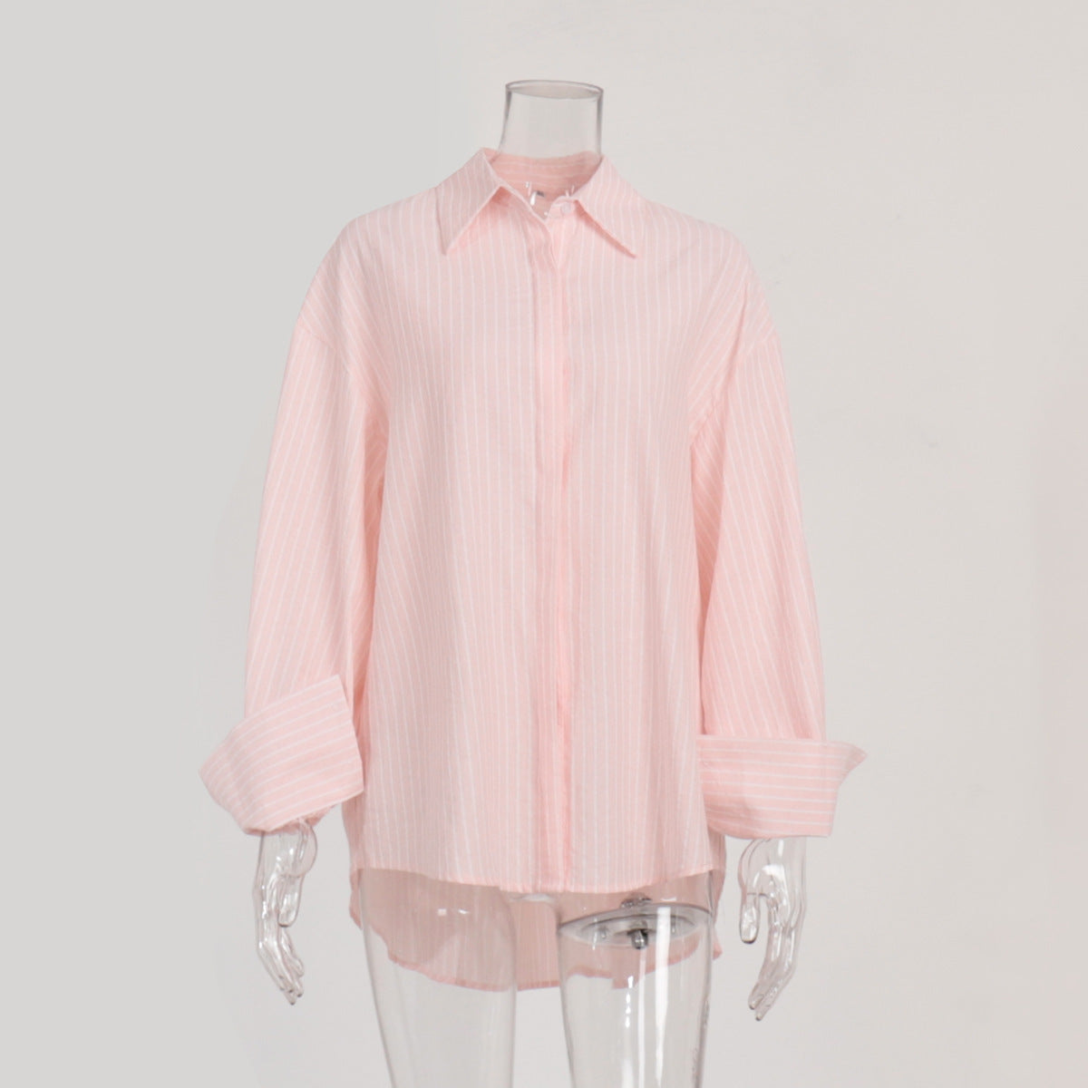 Striped Shirt Autumn Winter Casual Loose Sugar Macaron Color Mid Length Striped Shirt