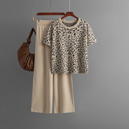 Ropa de verano para mujer, conjunto de dos piezas, ropa de punto con estampado de leopardo para mujer