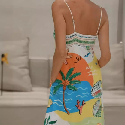 Vestido largo sin mangas con tirantes finos y estampado de posicionamiento Sexy para mujer de verano