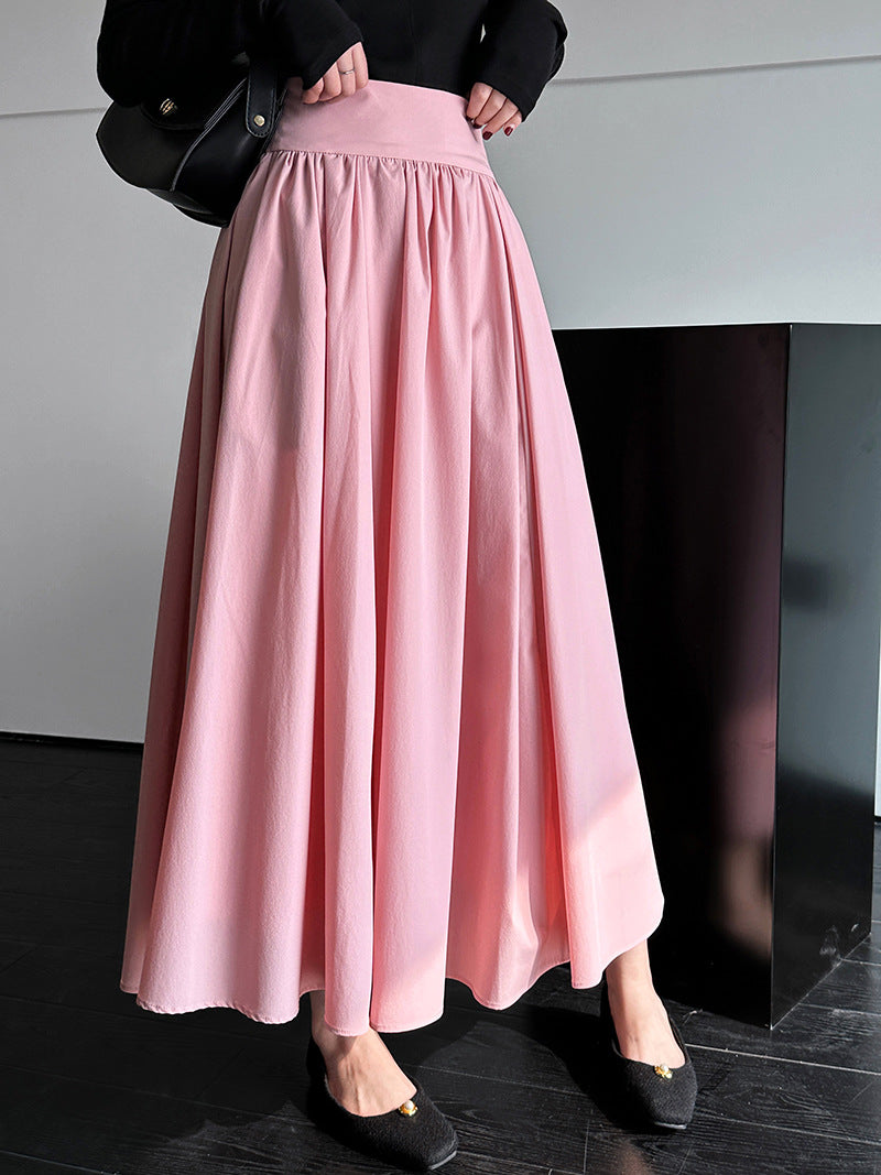 Spring French High Grade Pink Skirt Large Swing A Line Pleated Pleated Skirt