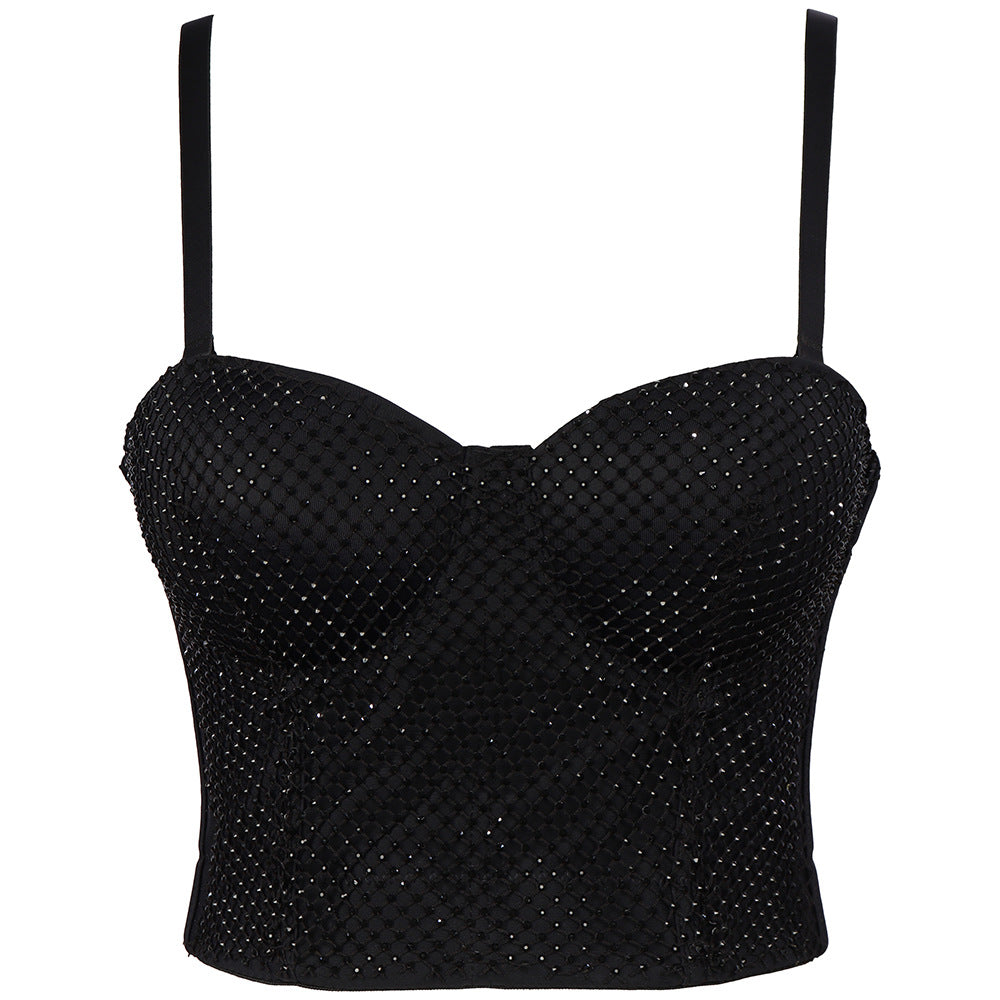 Ropa interior de malla elástica sexy para maquillaje de escenario, ropa exterior moldeadora de cuerpo, top de tubo corto, camisola corta sexy para mujer