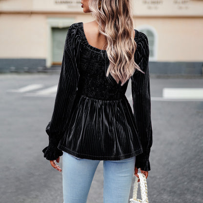 Velvet Shirt Women Autumn Winter Office Long Sleeve Top